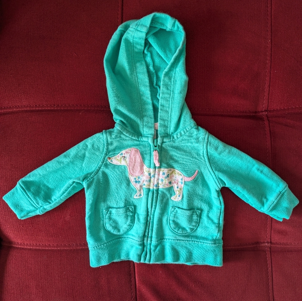 Carter's Newborn Teal Hoodie with Dog Design